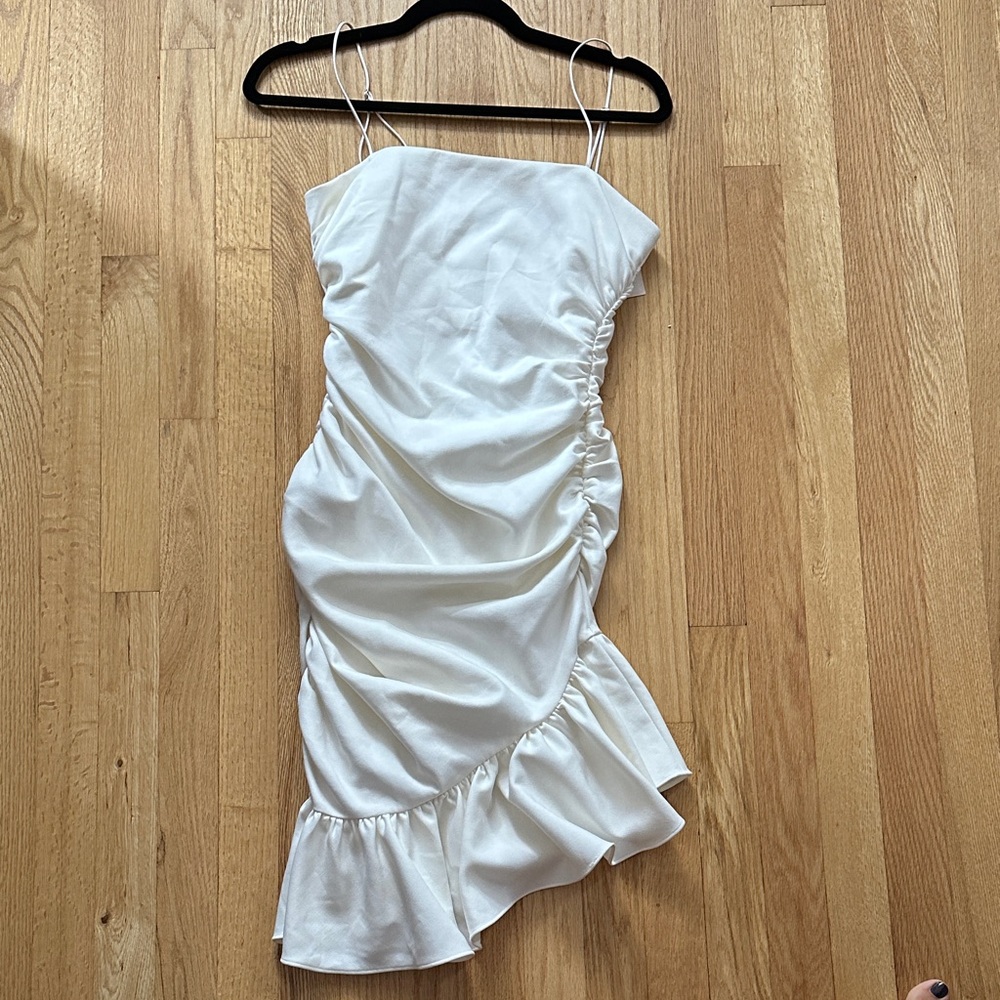 Cinq à Sept White Ruched Mini Dress